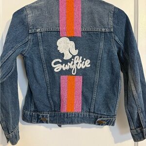 Swiftie Denim Kids Jacket with Pink and Orange Stripes
